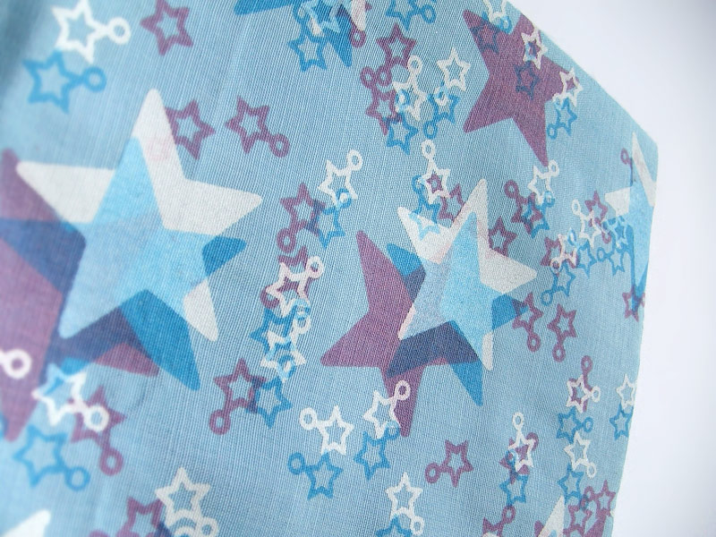 Blue cotton fabric with star screenprint